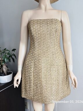 Ever New Charlie Tweed Strapless Mini  Dress in Metallic Gold Size 8